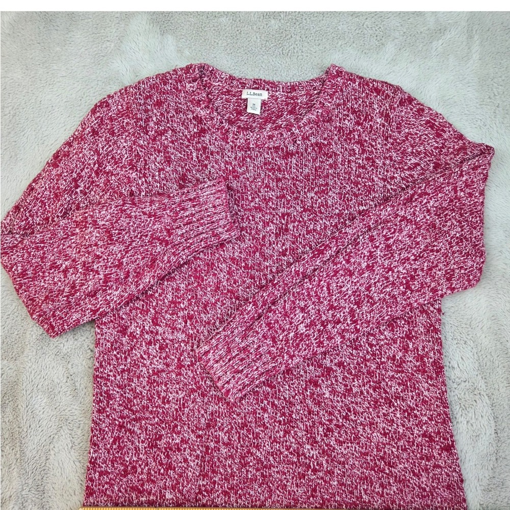 L.L. Bean Marled Knit Sweater Womens M Regular Long Sleeve Cotton Red and White